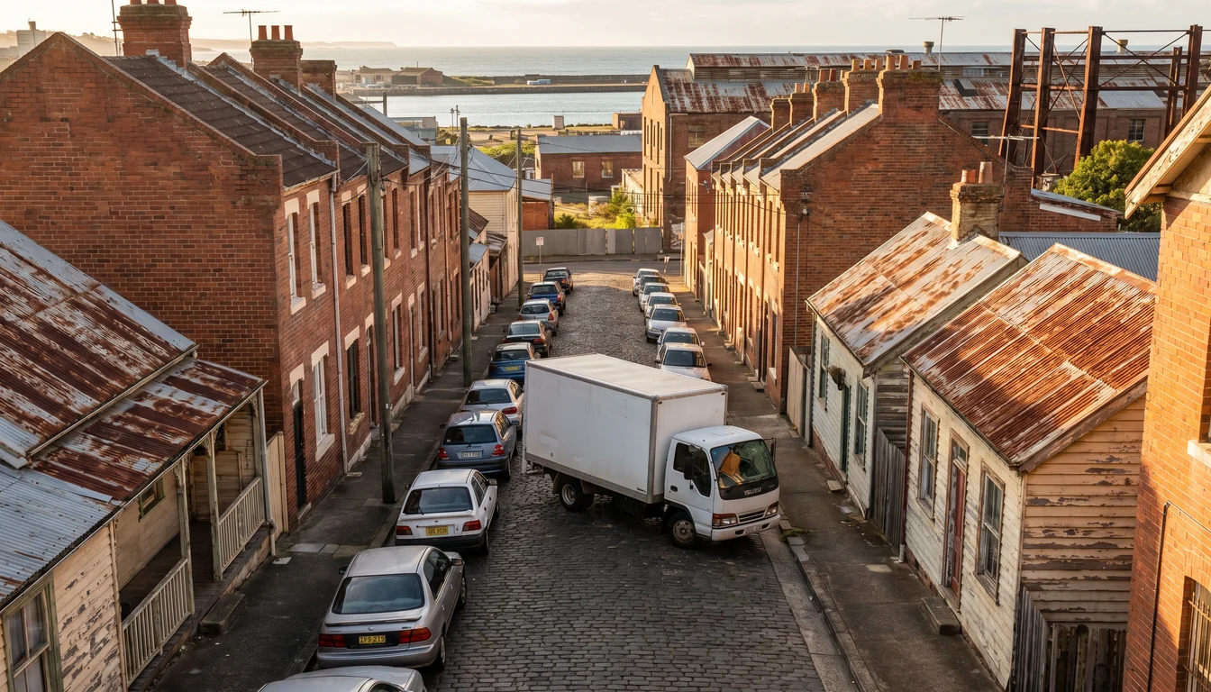 A residential street in Newcastle East, Newcastle, showing the typical access for a move here